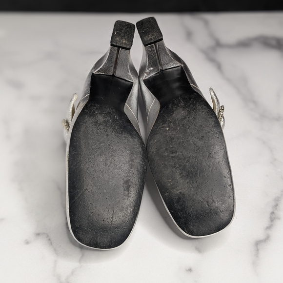 Vintage silver foil leather & rhinestone heels pumps - Picture 2 of 8